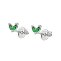 Macro view of S925 sterling silver stud earring with two green marquise gemstones - Green Silver