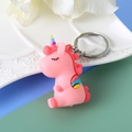 Cute pink unicorn PVC soft rubber keychain with rainbow horn and silver ring for bags - Pink Large