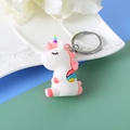 Cute white cartoon unicorn PVC keychain with pink mane and silver metal ring - White Large