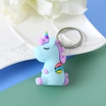 Cute light blue PVC unicorn keychain with pink mane and silver metal ring accessory - Blue Large