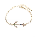 Bracciale a ancora hip-hop dorato con zirconi colorati su una catena cubana elegante - Ancora d'Oro