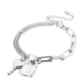 Silver stainless steel chunky chain bracelet with heart key and padlock charms - Silver Asymmetric Chain (KB139522-Z)