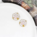 DIY white alloy cat paw charm with pink foot pads and yellow stripes in a pair - 20*21mm / White and Yellow Cat Paw