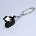 Creative black motorcycle helmet keychain made of metal with moveable visor - Black Helmet