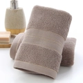Thick light brown cotton towel with gold decorative trim and plush looped texture - Gold Thread Light Khaki / 34*74cm