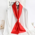 Elegant solid red narrow silk scarf for women in double-layer satin finish - Red