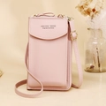 Borsa a tracolla rosa per telefono con texture litchi e cinturino regolabile - Rosa Chiaro