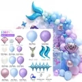 Mermaid theme balloon arch kit with 136 pieces of blue and purple latex and foil balloons - Mermaid Theme Large Balloon Arch Set