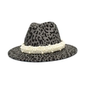 Cappello Fedora leopardato grigio con decorazione di perle eleganti da donna - M(56-58cm) / Grigio