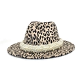 Cappello fedora in lana leopardata da donna con elegante fascia di perle bianche - M(56-58cm) / Bianco