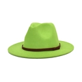 Lime green wool fedora hat with a wide brim and brown embossed decorative band - M (56-58cm) / Fruit Green
