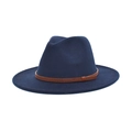Detail of navy blue felt fedora hat featuring a brown embossed decorative band and texture - M (56-58cm) / Navy Blue