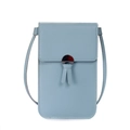 Light blue PU leather crossbody phone bag with litchi texture and tassel detail - Sky Blue