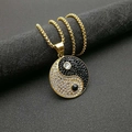 Hip hop Tai Chi Yin Yang pendant necklace with gold chain and black white crystals - Gold Pendant Only