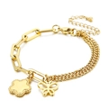 Pulsera de acero de titanio dorado con cadenas asimétricas y dijes de mariposa y trébol - Colgante De Flor De Mariposa (KB139525-Z) / Dorado