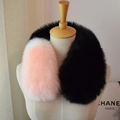 Short faux fur scarf in pink and black color block design on a mannequin - Black+White Pink / 60-80cm