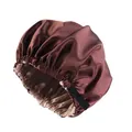 Double-layered satin sleep bonnet in dark brown with beige lining and adjustable strap - Coffee