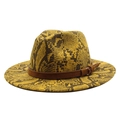 Chapeau fedora en laine à motif serpent jaune avec sangle à boucle marron élégante - M (56-58cm) / Jaune
