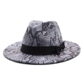 Chapeau fedora style britannique avec motif serpent et décoration ruban à nœud noir - M (56-58cm) / Bleu