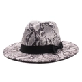 Chapeau Fedora style britannique avec motif serpent noir et blanc et ruban élégant - M (56-58cm) / Blanc