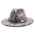 Snake skin pattern felt fedora hat with nautical anchor charms and navy rope trim - M (56-58cm) / Snake Pattern White