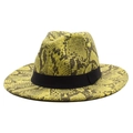 Cappello fedora in lana giallo brillante con stampa serpente e nastro nero per uomo e donna - M (56-58cm) / Verde