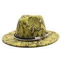Stylish yellow snake pattern wool fedora hat with nautical anchor buckle and rope trim - M (56-58cm) / Snake Pattern Green