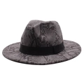 Detailed view of the dark grey snake skin pattern on the wool fedora hat with black band - M (56-58cm) / Gray