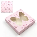 Pink square eyelash packaging box featuring butterfly window and graphic patterns - Square / Square Box No. 62 Pink Base Pink Butterfly