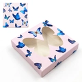 Pink cardboard eyelash box featuring a butterfly window and blue butterfly pattern - Square Box No. 64 Pink Base Blue Butterfly