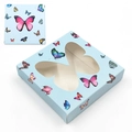 Light blue butterfly pattern eyelash box with a unique butterfly-shaped window design - Square Box No. 65 Blue Base Mixed Butterflies