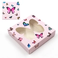 Pink rectangular eyelash box featuring colorful butterfly patterns and butterfly-shaped window - Square / Square Box No. 63 Pink Base Mixed Butterflies