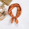 Elegant orange silk scarf with blue accents and white botanical leaf prints - 70cm / 17 Rice Fragrance Orange