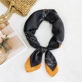 Elegant black and yellow silk scarf with wheat print pattern in circular ring shape - 70cm / 16 Rice Fragrance Black