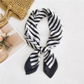 Classic black and white striped silk square scarf with satin finish in a stylish knot - 70cm / 11 Willow Black