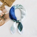 Blue and green gradient satin square scarf with artistic white letter print for women - 70cm / 9 Sea Wave Blue