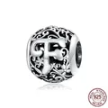 925 sterling silver hollow charm bead featuring capital letter F with floral patterns - 925 Silver / Letter F