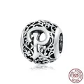 Sterling silver hollow bead charm featuring floral patterns and a bold letter P design - 925 Silver / Letter P