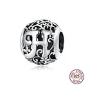 S925 sterling silver hollow letter H charm bead with floral vintage pattern for DIY bracelets - 925 Silver / Letter H