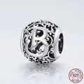 Polished S925 sterling silver hollow letter B charm with floral patterns for DIY bracelets - 925 Silver / Letter B