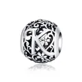 925 sterling silver hollow floral letter K charm bead for personalized bracelets - 925 Silver / Letter K