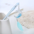 Light blue creative gel pen featuring a glitter moon charm and soft feather pendant - Blue