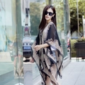 Women's black chiffon sun shawl featuring vintage paisley print in a bohemian style - Black