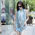 Light blue paisley chiffon sun protection shawl with vintage ethnic patterns for women - Light Blue