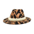 Cappello fedora in lana con stampa mucca e nastro di perle eleganti per viaggi all'aperto - M (56-58cm) / Cammello