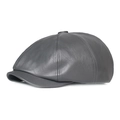 Side view of dark gray faux leather newsboy cap with detailed vintage texture - Gray