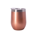 Insulated 12oz rose gold stainless steel egg cup with transparent lid on white background - Rose Gold