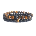 Set di braccialetti in occhio di tigre da 8mm e perline nere opache elasticizzati - Onice Opaco e Occhio di Tigre
