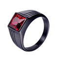 Men's minimalist black stainless steel square ring featuring a red gemstone center - US 7 / Black With Red Zirconia