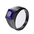 Men's titanium steel ring with large square blue gemstone and black frosted finish - US 7 / Black With Blue Zirconia